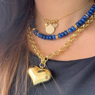 Blue Morganite Beads Necklace or Big Golden Heart Necklace