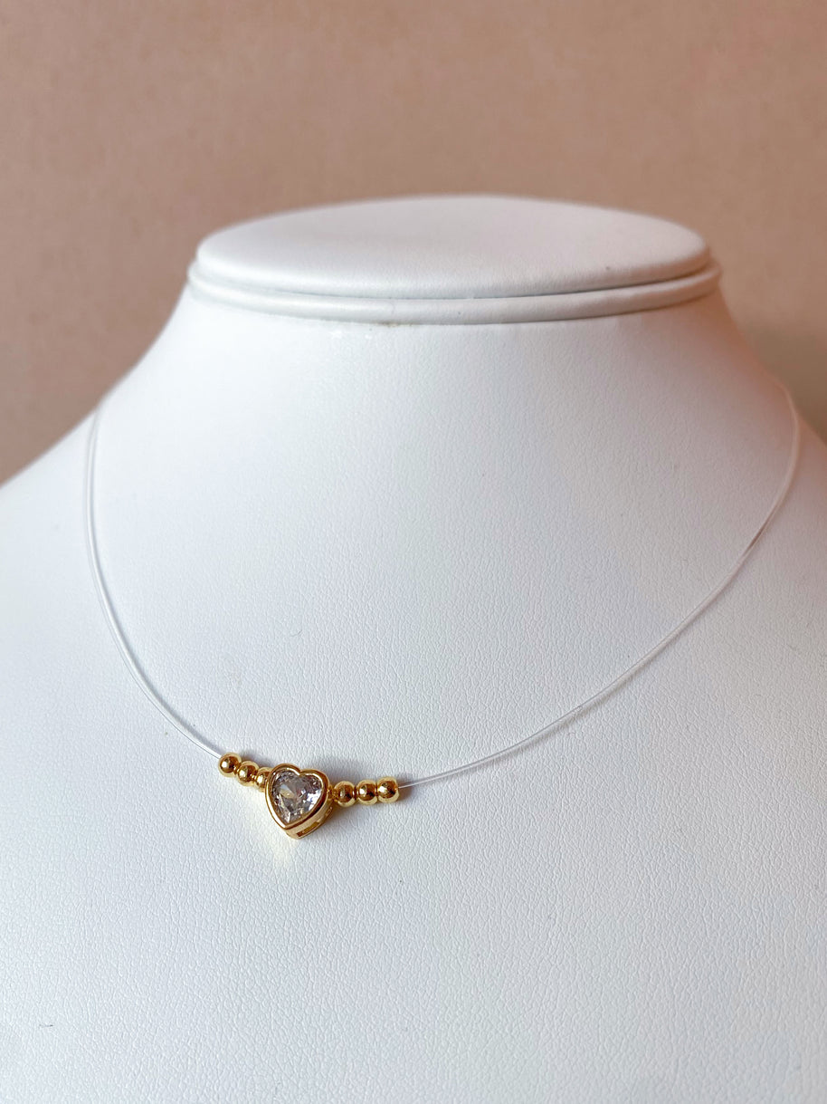 Little Crystal Heart Ghost Necklace