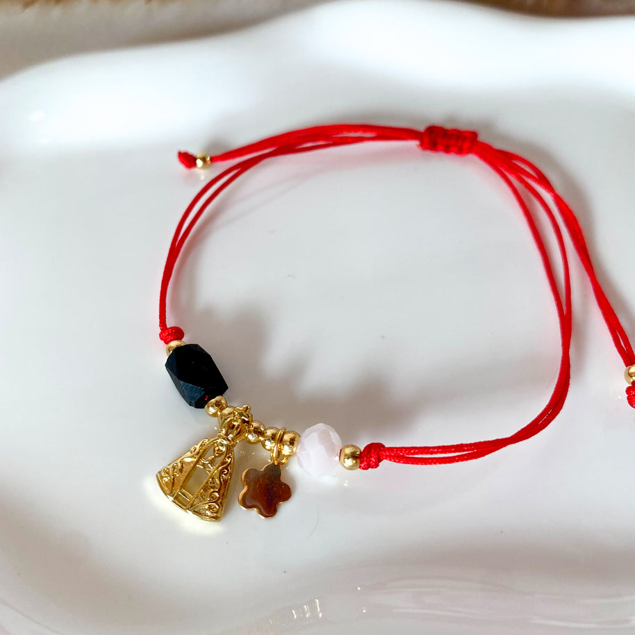 Virgin of the Valley Azabache and Flower Red Thread Bracelet