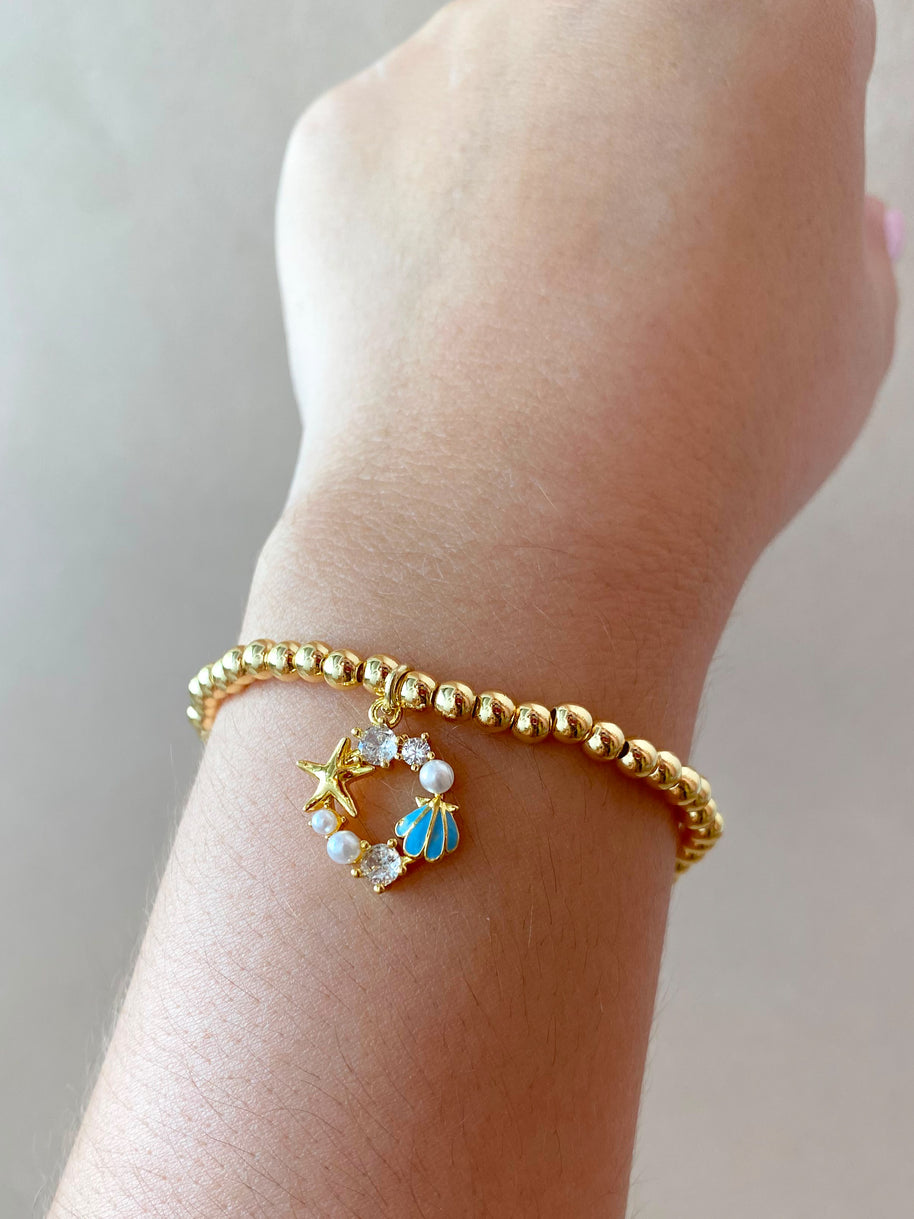 Blue and White Beach Vibes Charms Elastic Bracelets