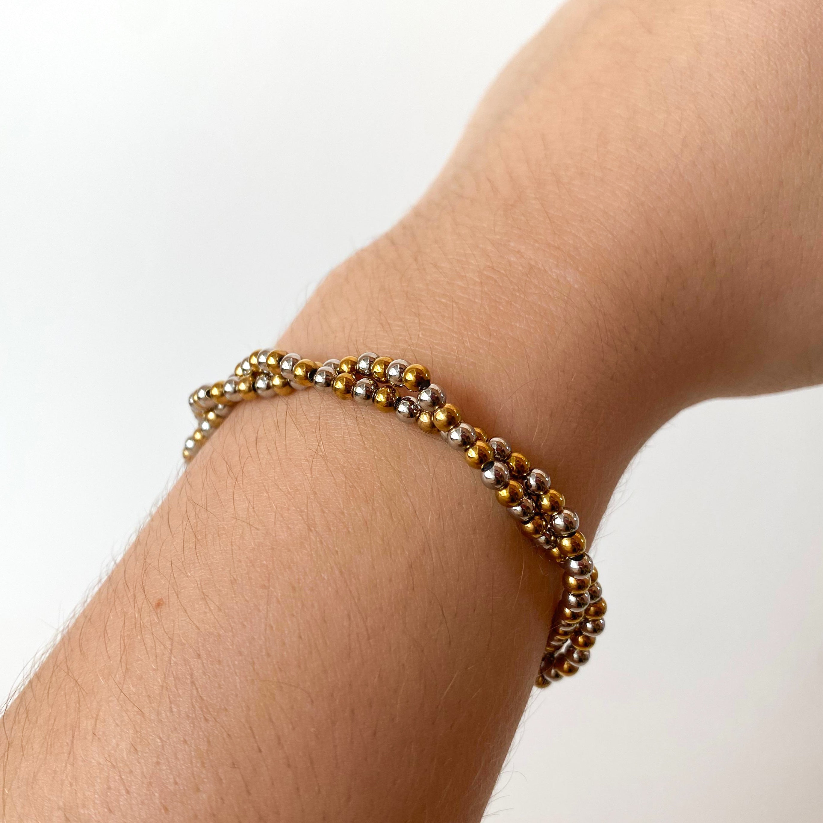 Double Elastic Silver and Gold Steel Bracelet