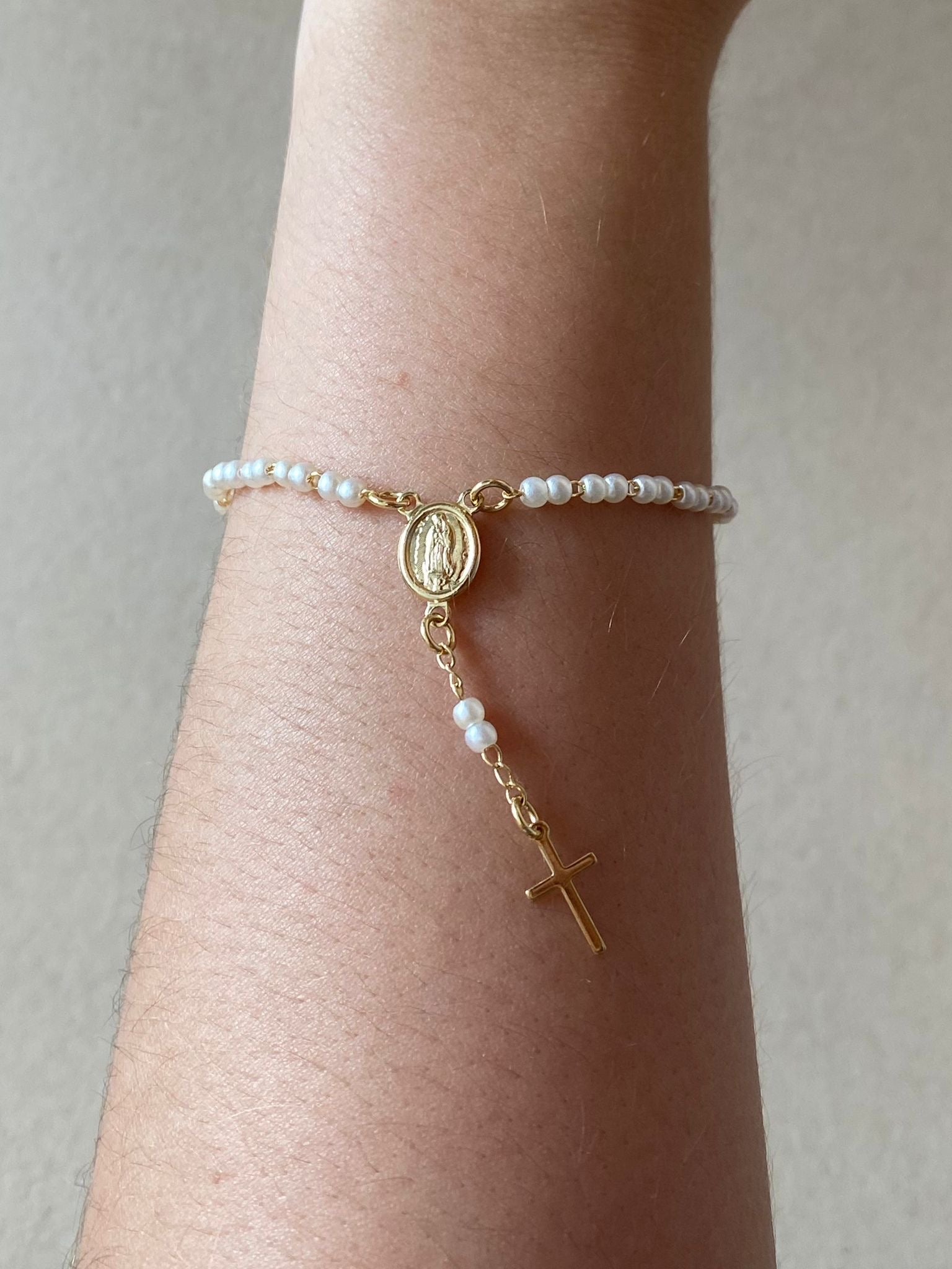 Guadalupe Virgin Pearls Rosary Bracelet