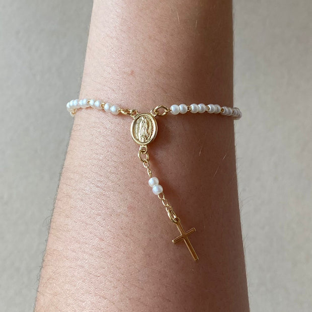 Guadalupe Virgin Pearls Rosary Bracelet
