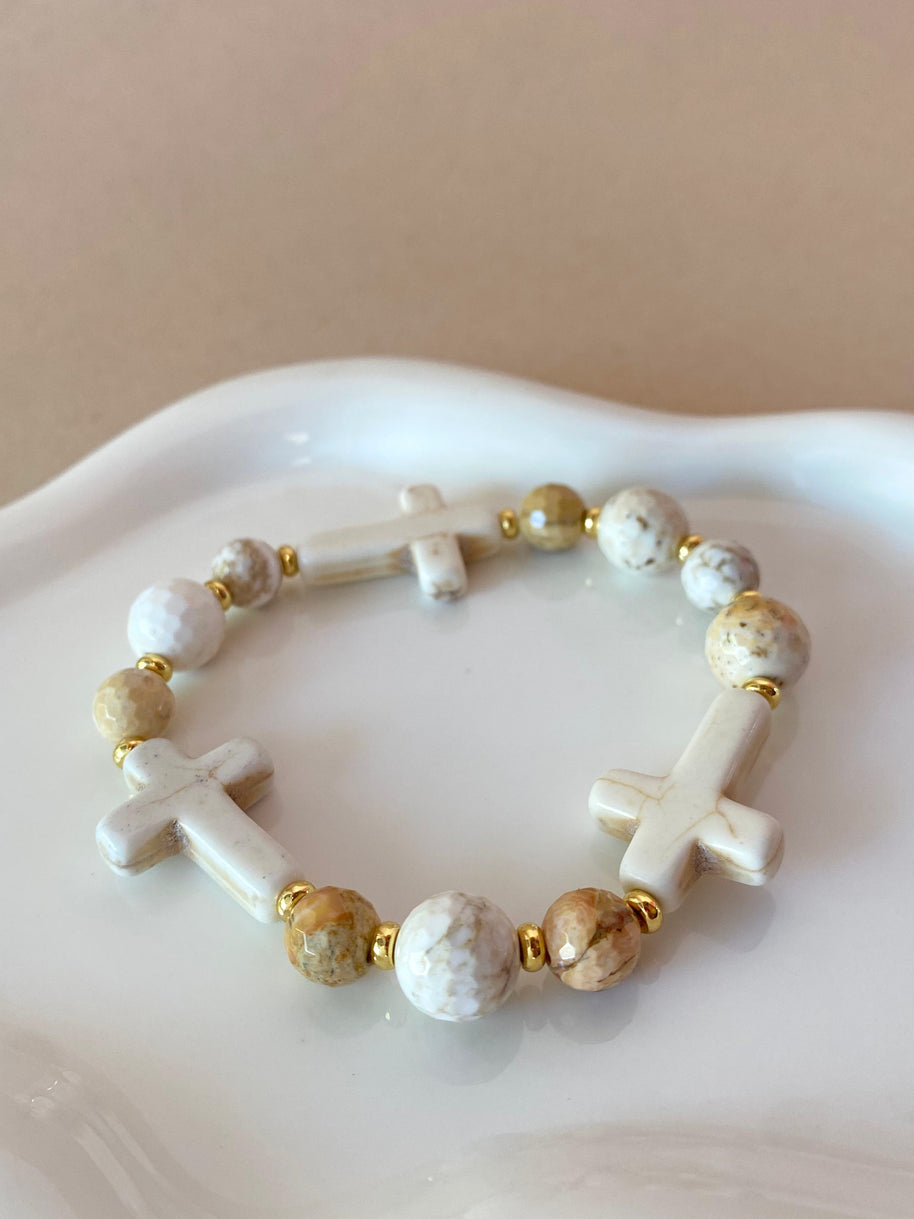 White Cross and Beads Elastic Bracelet