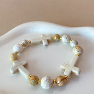 White Cross and Beads Elastic Bracelet
