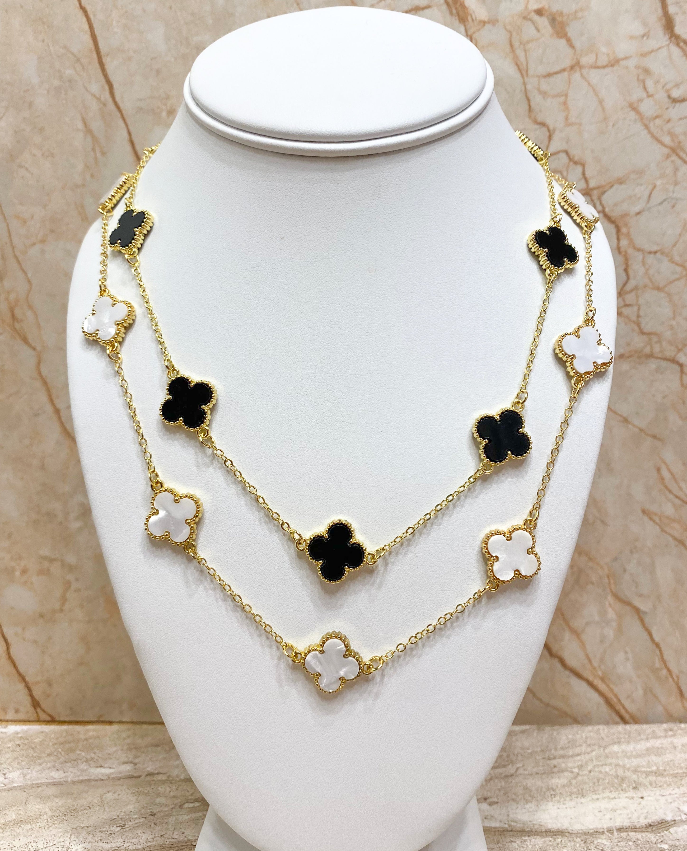 Black & White Clovers Necklace