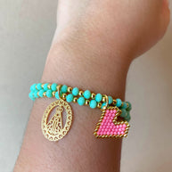Virgin of the Valley Heart Miyuki Aquamarine Elastic Bracelet