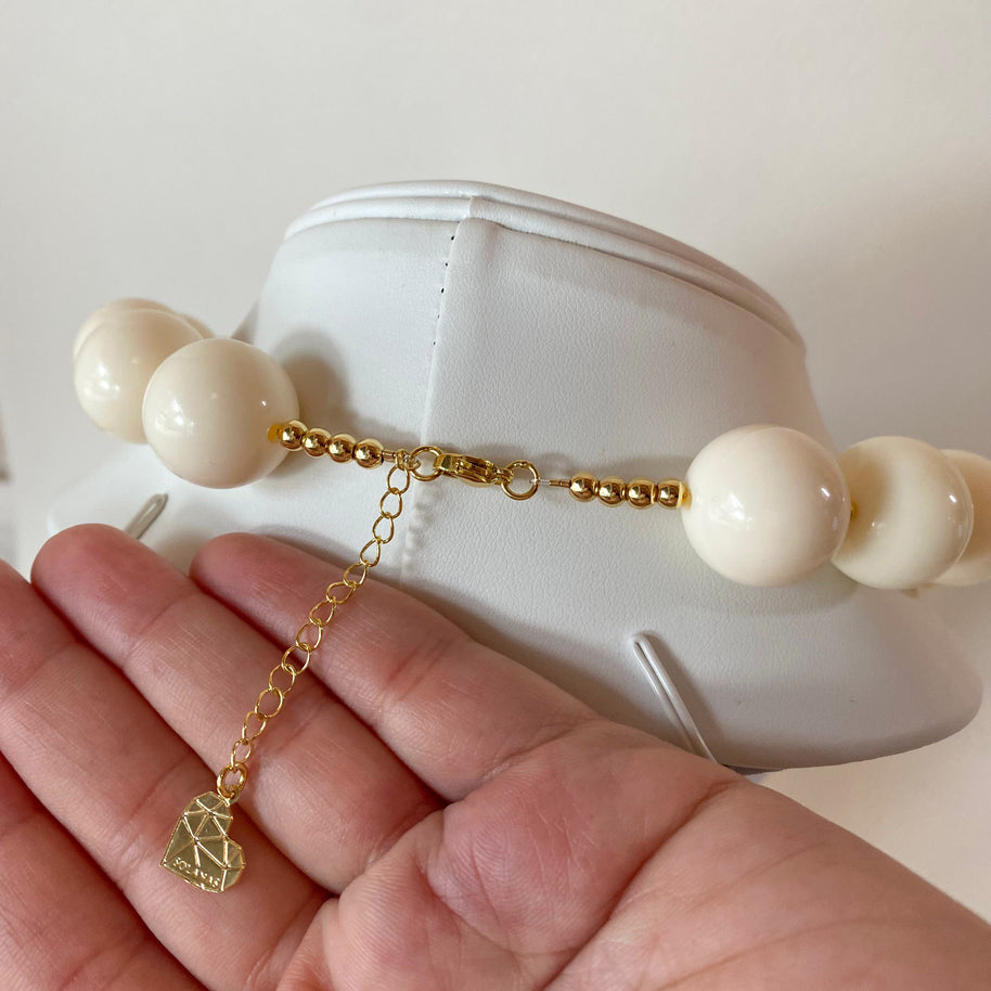 Acrylic White Gumball Bead with Black Heart Necklace