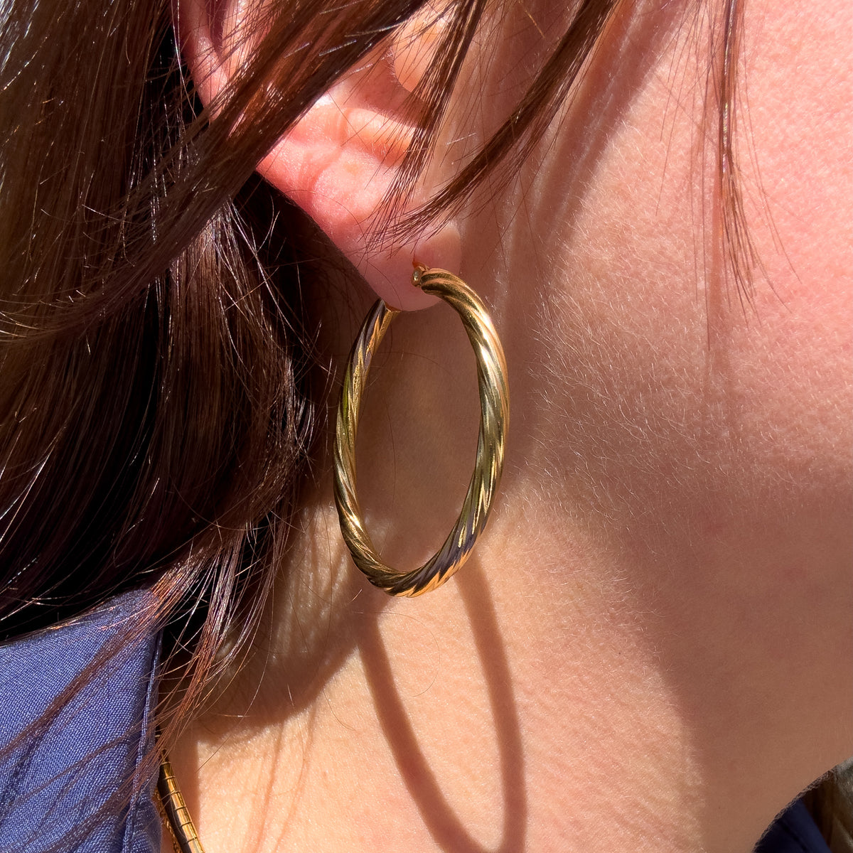 Spiral Golden Steel Big Hoops