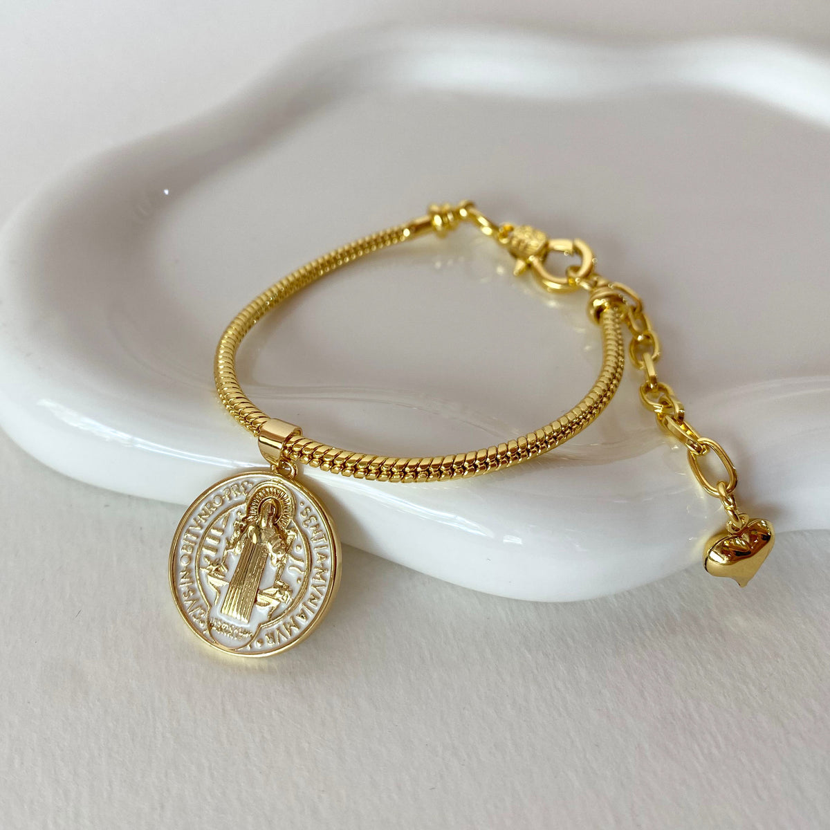 White and Gold St Benedict Bracelet
