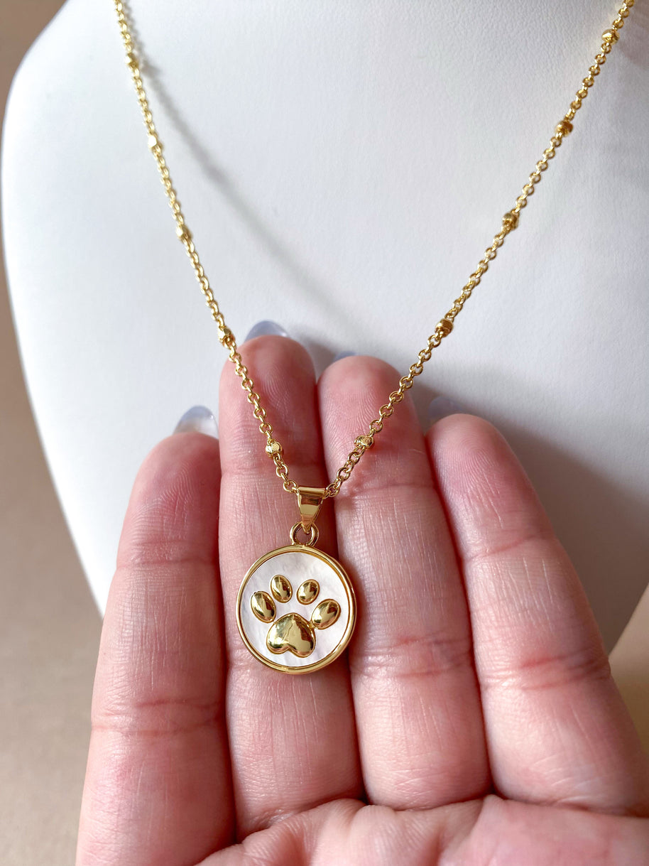 Dog Paw Mother Of Pearl Charm Necklace