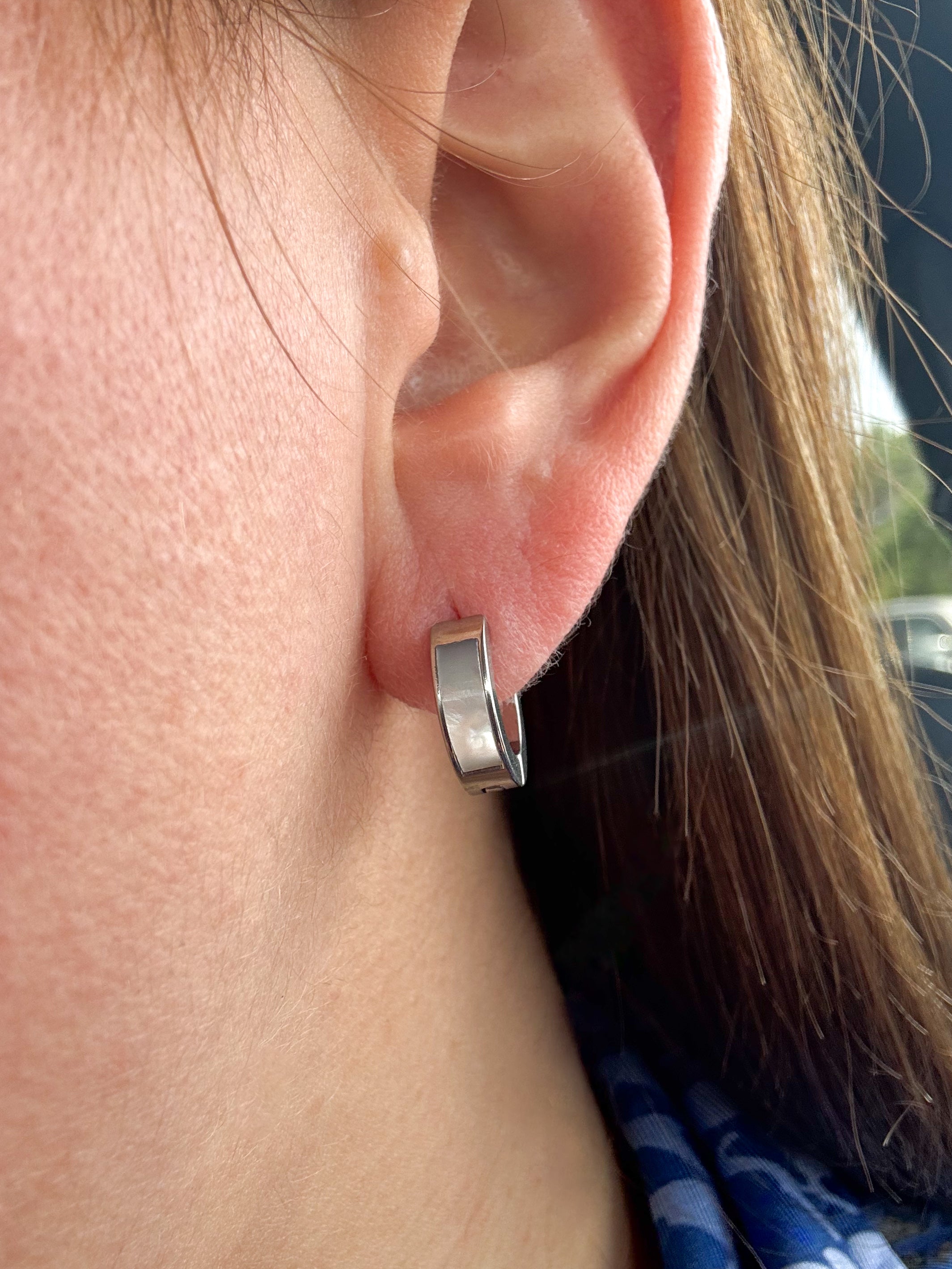 Silver Classic Mother of Pearl Steel Hoops