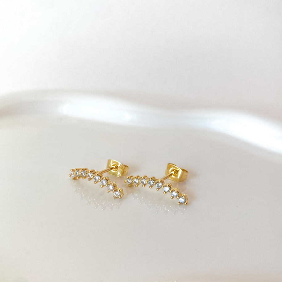 Lineal Large Golden Zircon Clear Earrings