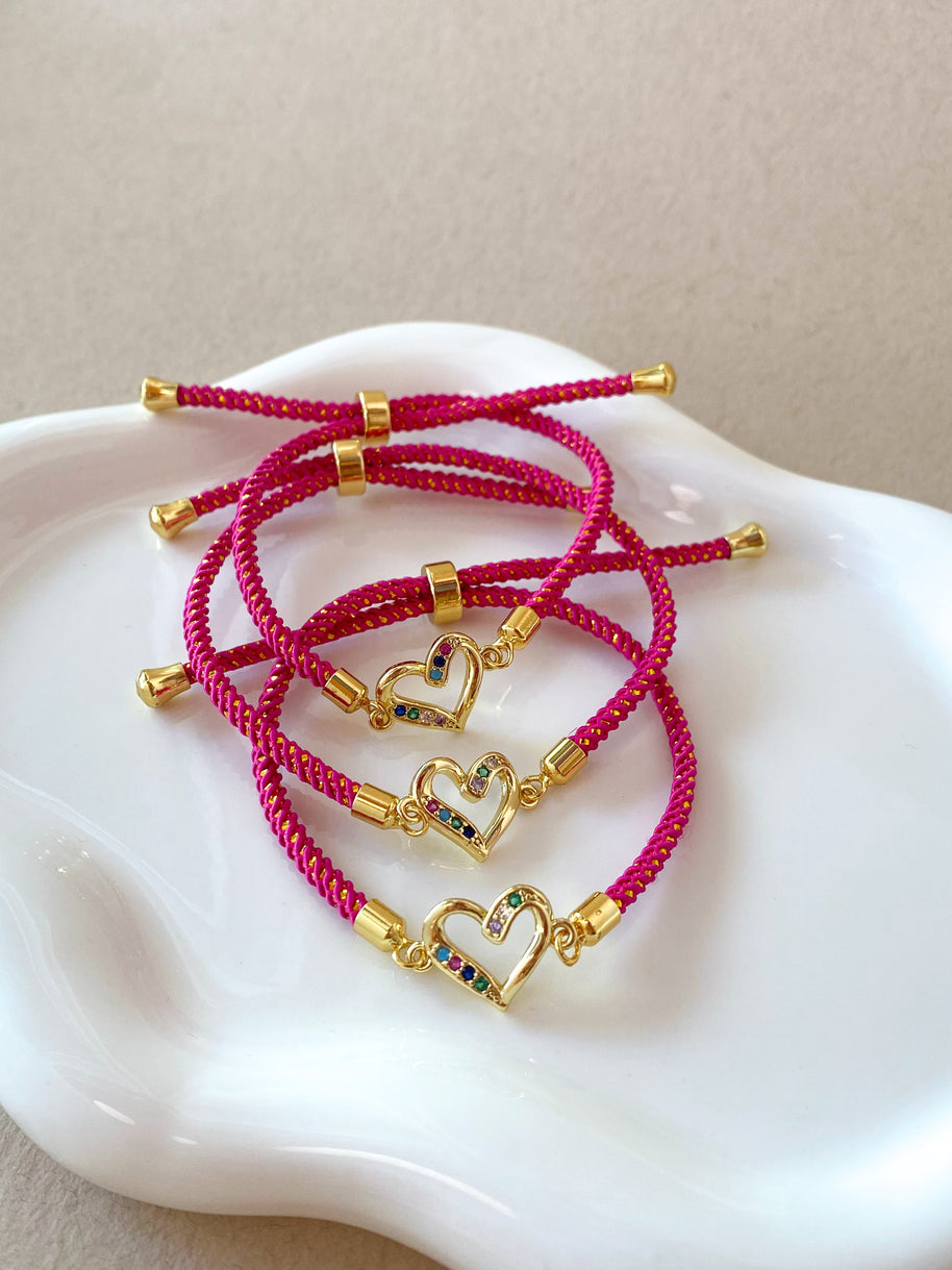 Colorful Crystals Pink Adjustable Bracelet