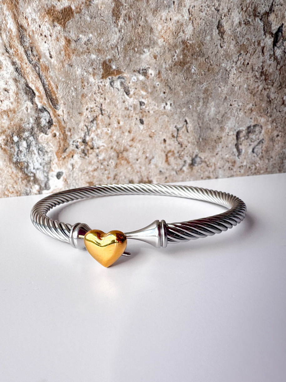 Silver & Gold Heart Steel Bracelet