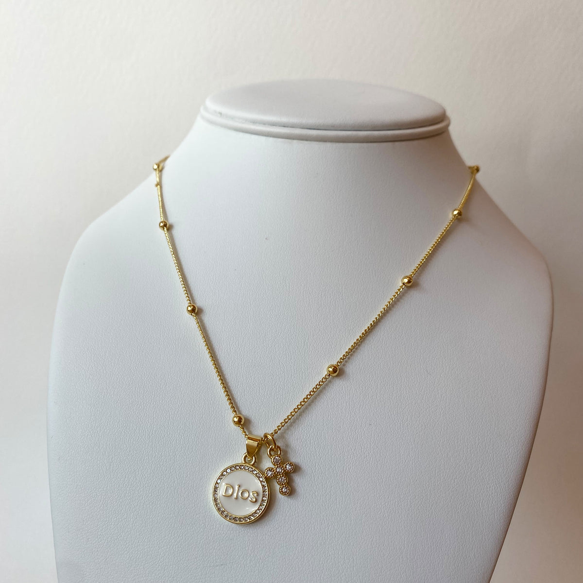 White Dios and Clear Cross Necklace