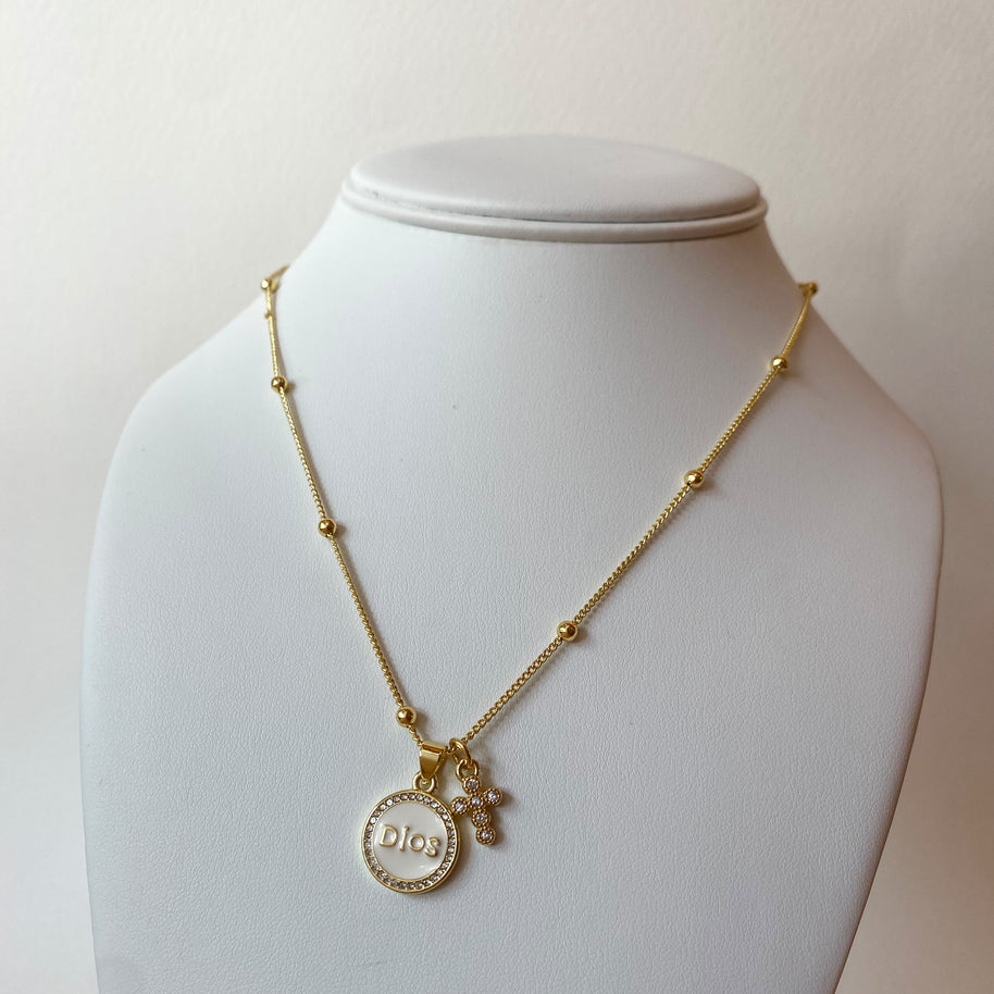 White Dios and Clear Cross Necklace