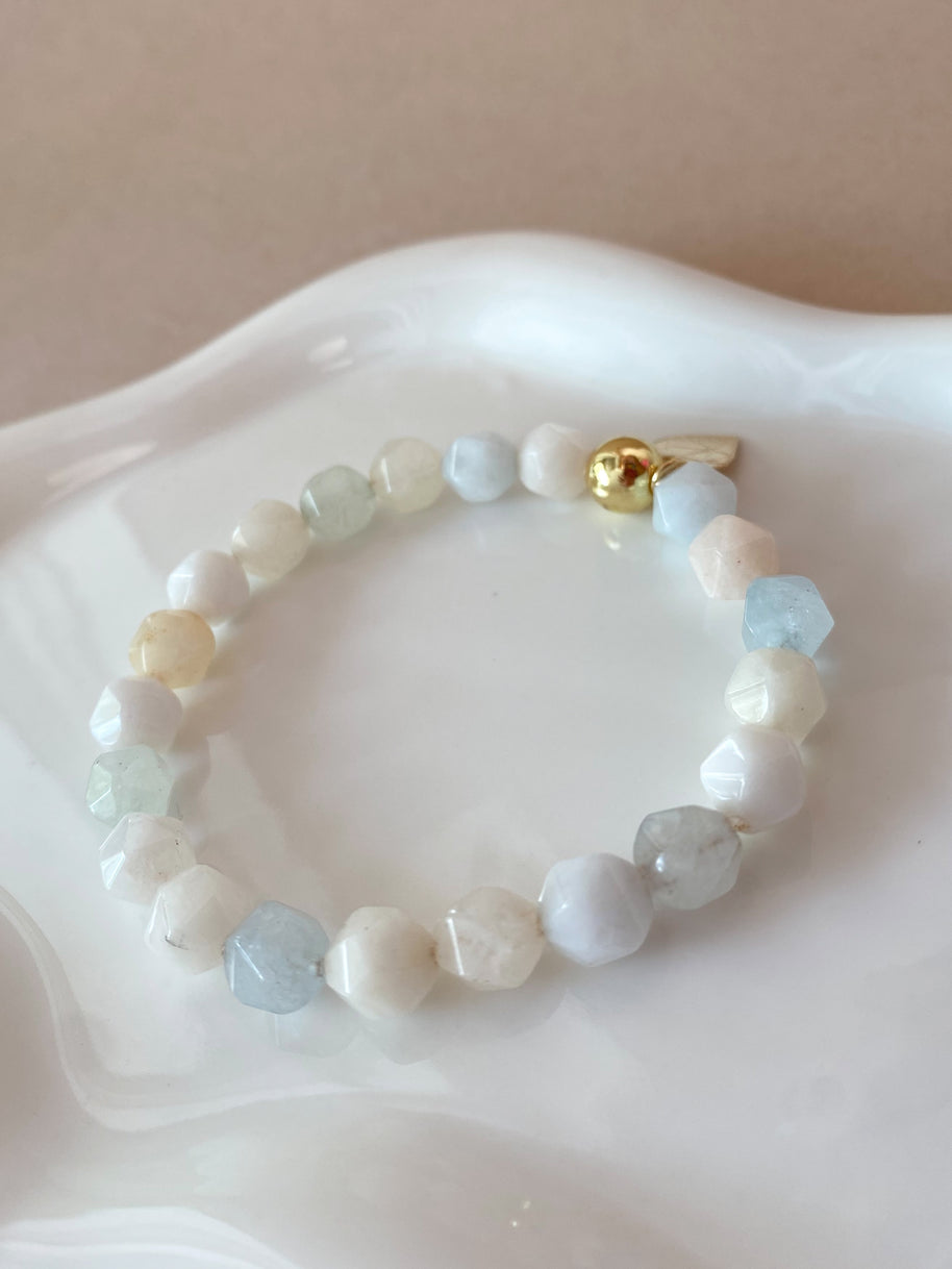 Clear & Baby Blue Gems Beads Elastic Bracelet