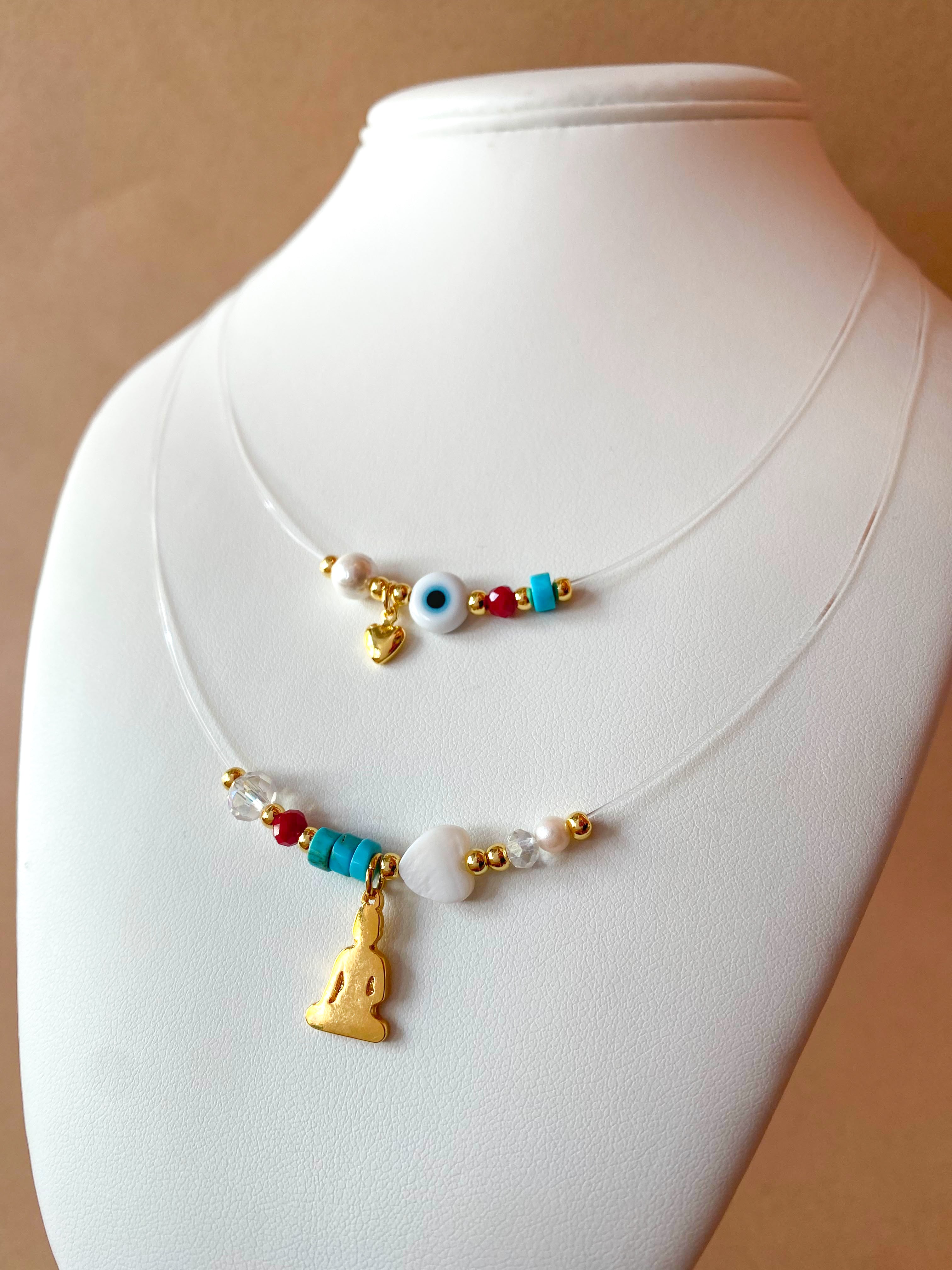 2 Styles of Evil Eye and Buddha Variety of Charms Ghost Necklaces