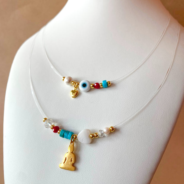 2 Styles of Evil Eye and Buddha Variety of Charms Ghost Necklaces