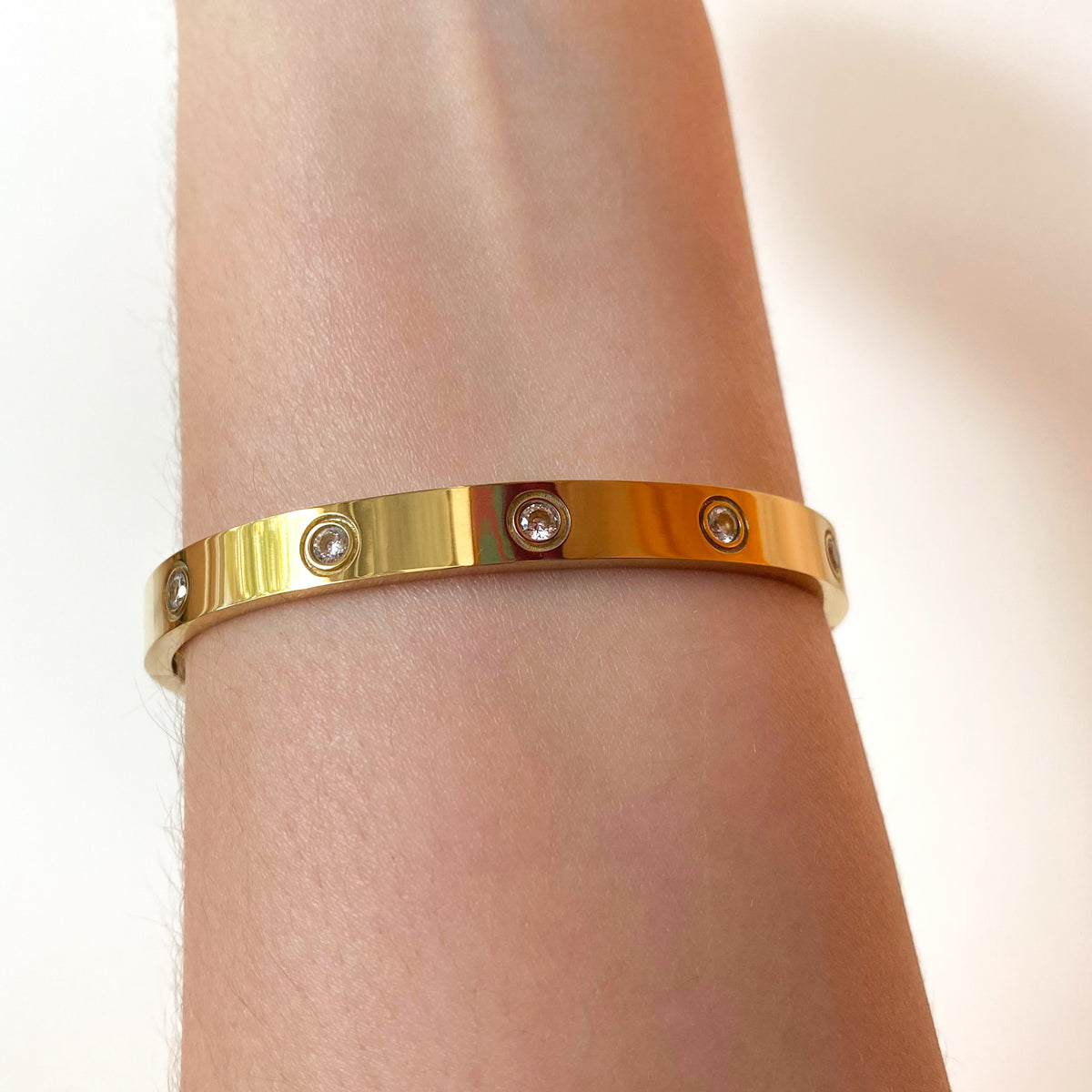 Golden Zircon Steel Screw Thick Bracelet with Screwdriver