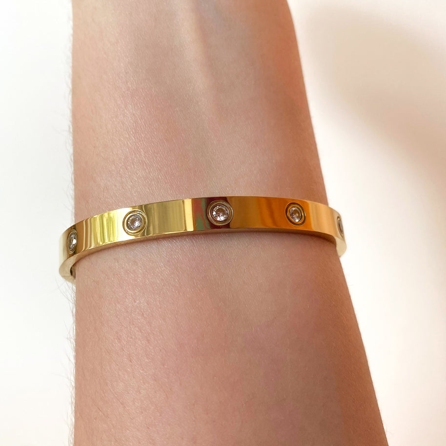 Golden Zircon Steel Screw Thick Bracelet with Screwdriver