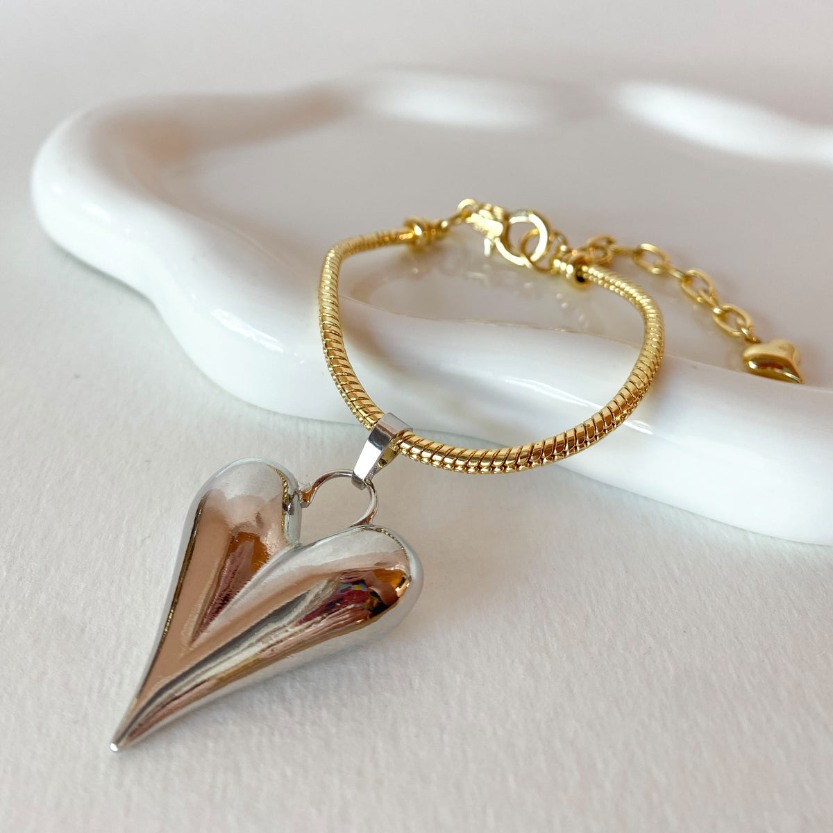 Silver Big Style Heart in Golden Bracelet