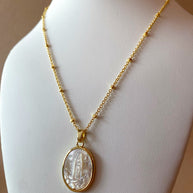 Fatima Virgin Mother of Pearl Oval Medal Necklace