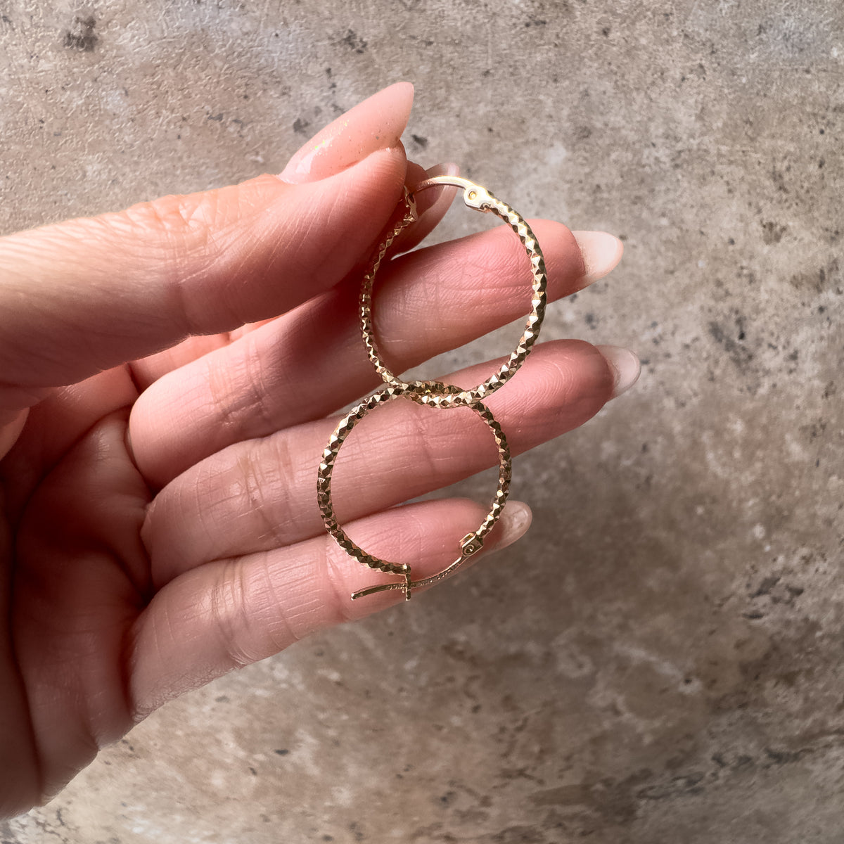 Medium Hammered Hoops 14k Solid Gold Earrings