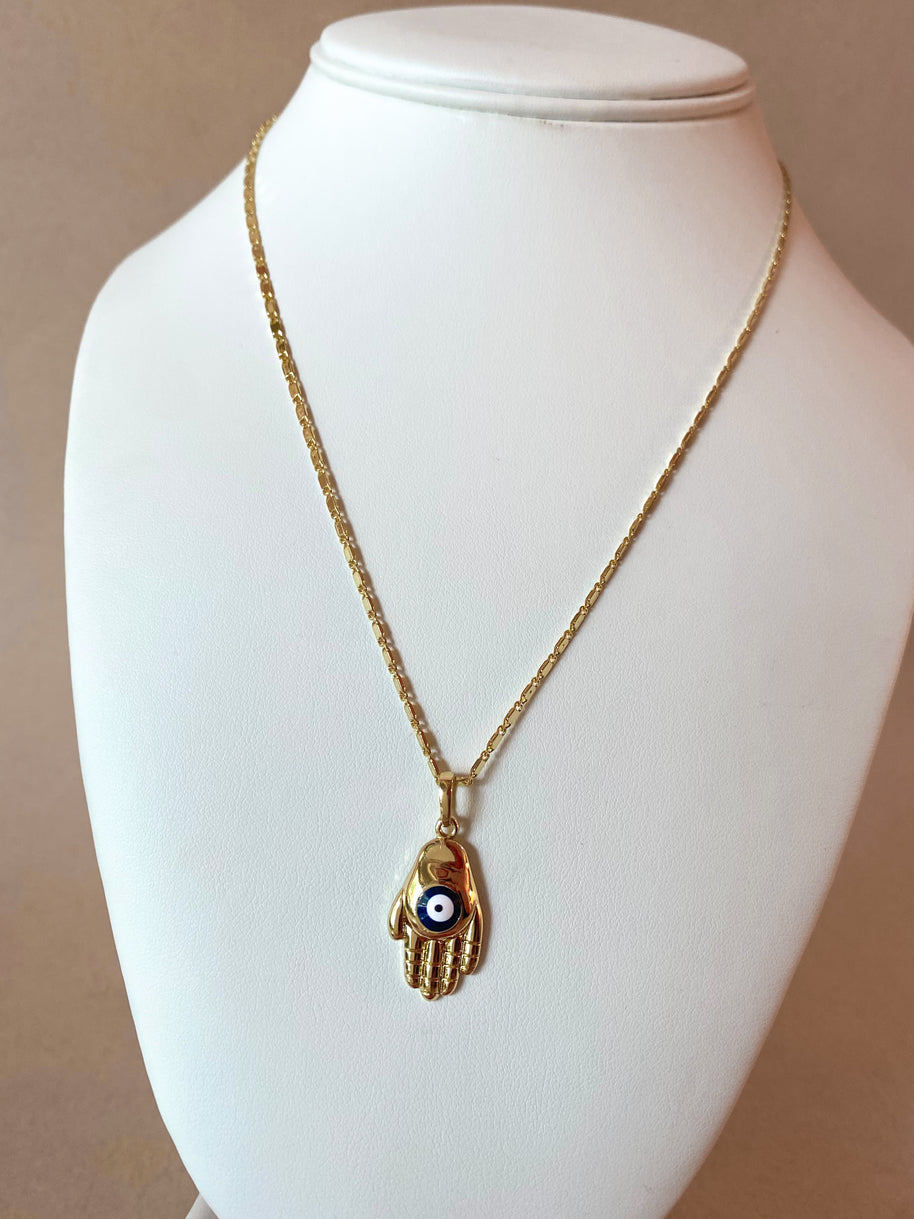 Hamsa Evil Eye Golden  Large Necklace