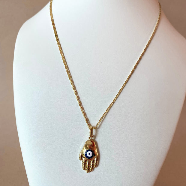 Hamsa Evil Eye Golden  Large Necklace