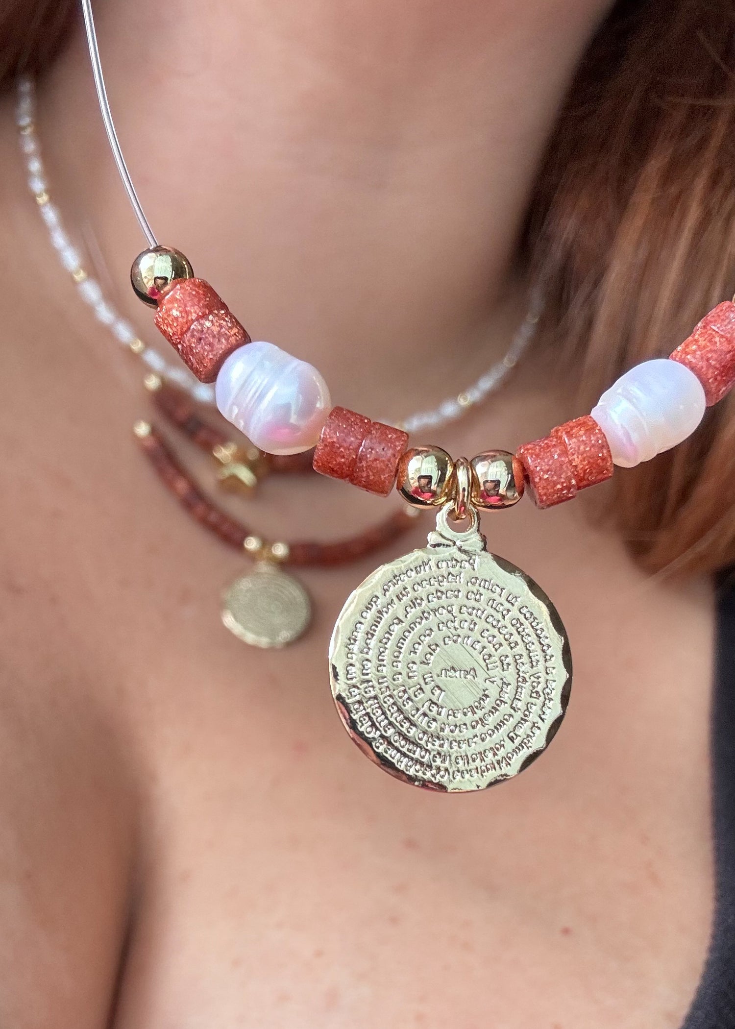 Our father Pearls and Goldstone Ghost Necklace