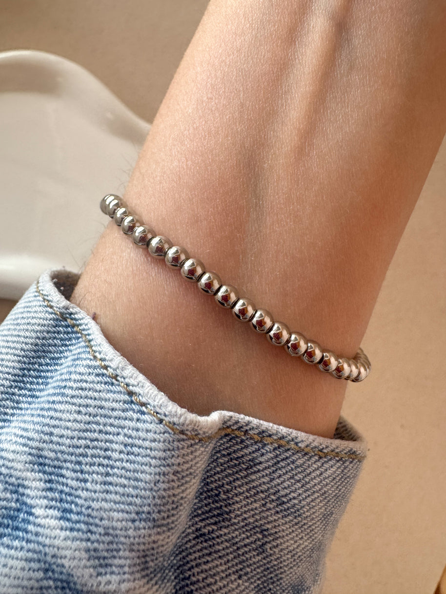 White Flowers Silver & Gold Elastic Bracelets