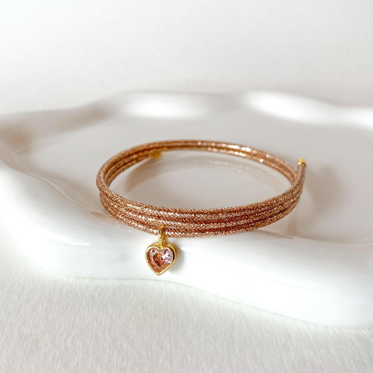 Adjustable Rose Gold Magnetic Cord Moon and Pink Heart Crystal Bracelet/Necklace