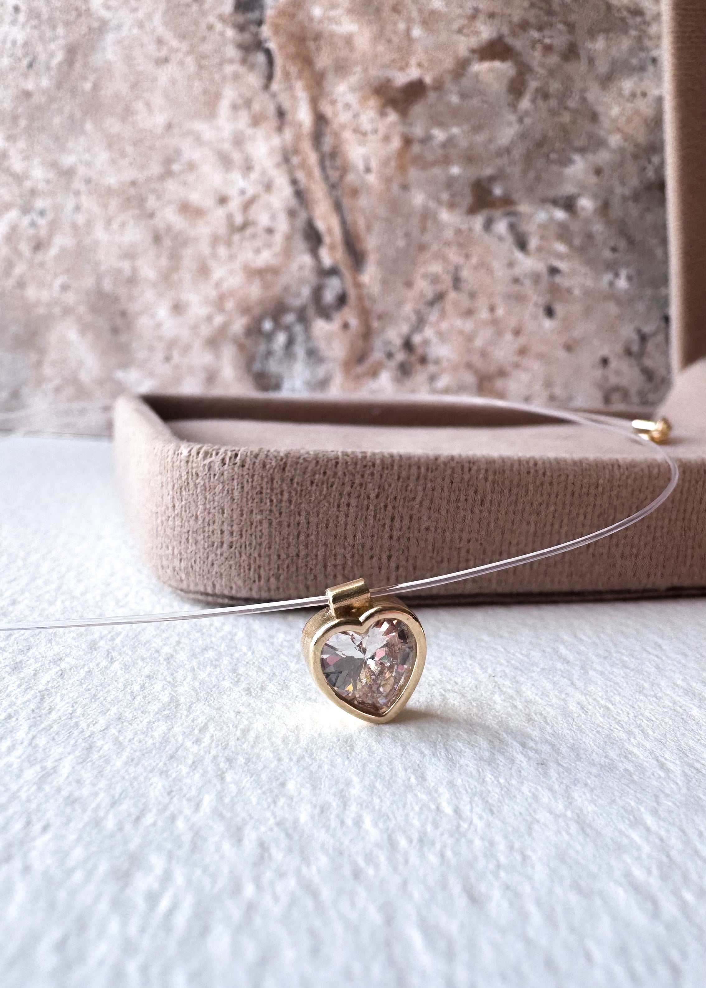 Heart Style Ghost Chain 14k Solid Gold Necklace