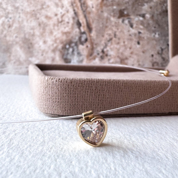 Heart Style Ghost Chain 14k Solid Gold Necklace