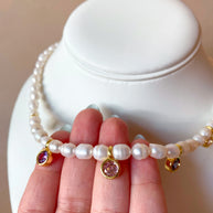 Pearls, Purple and Pink Crystals Necklace