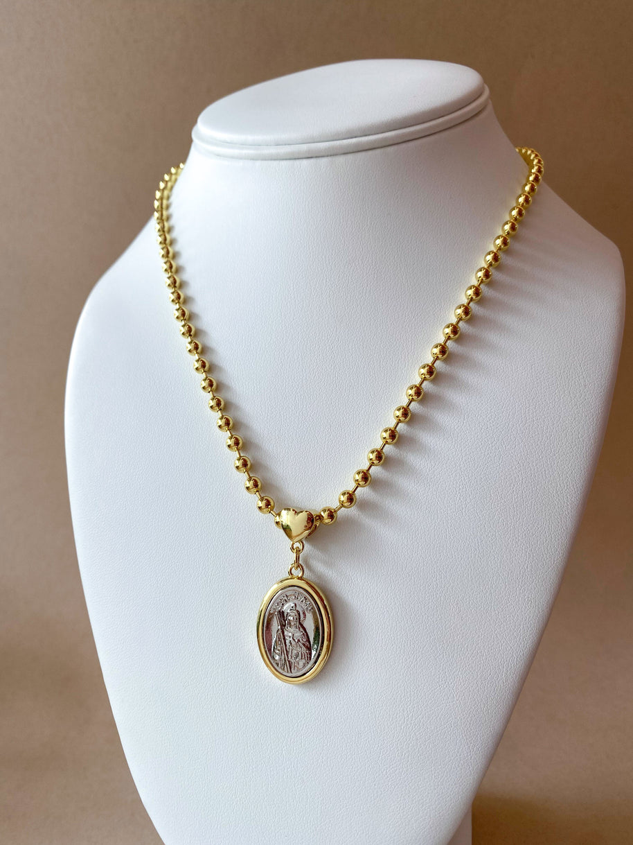 St. Judas Thadeus Gold and Silver Heart Medal Necklace