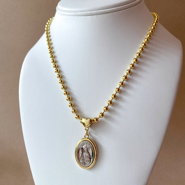St. Judas Thadeus Gold and Silver Heart Medal Necklace
