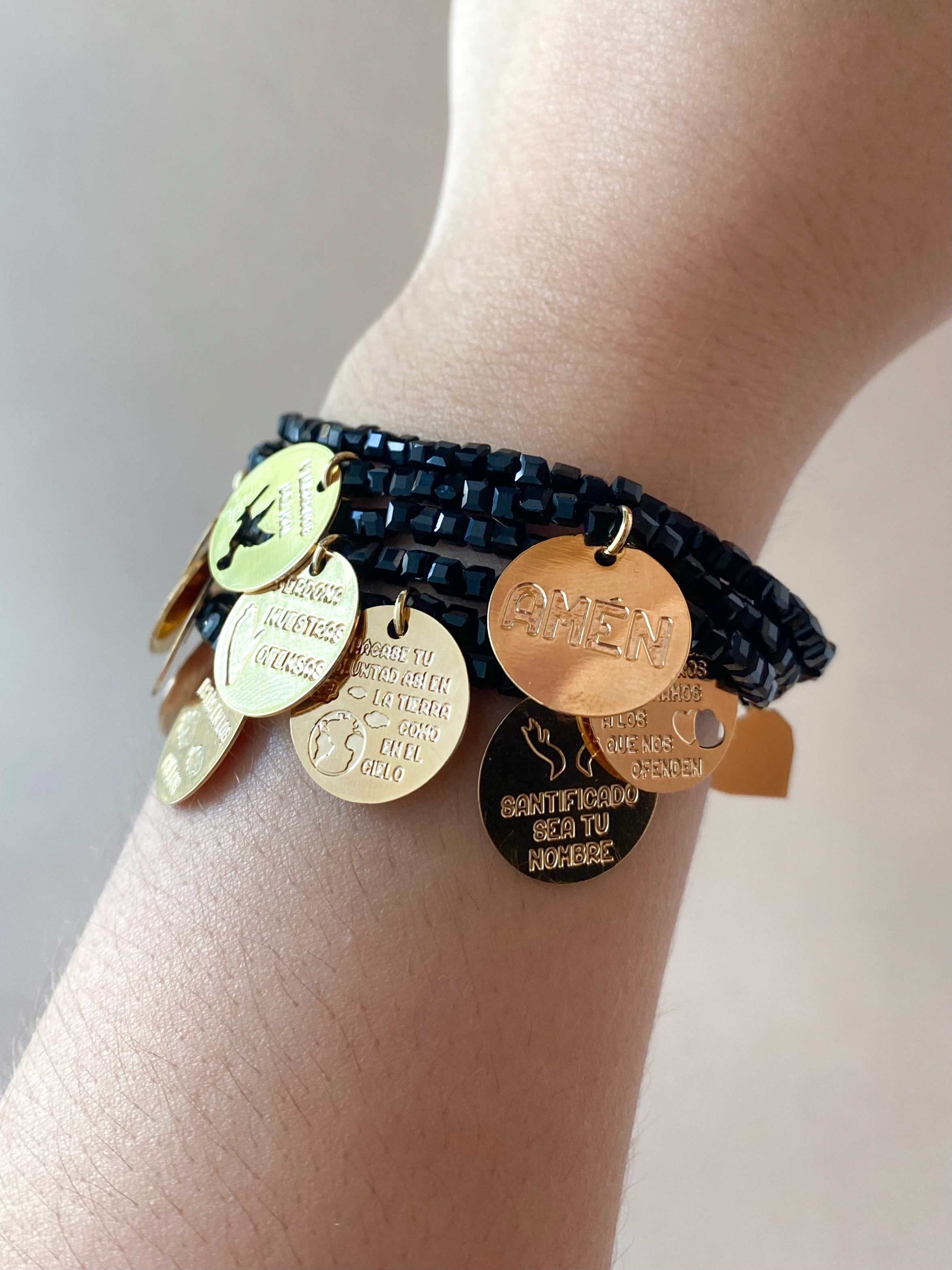 Our Father Prayer Charms Black Adjustable Bracelet