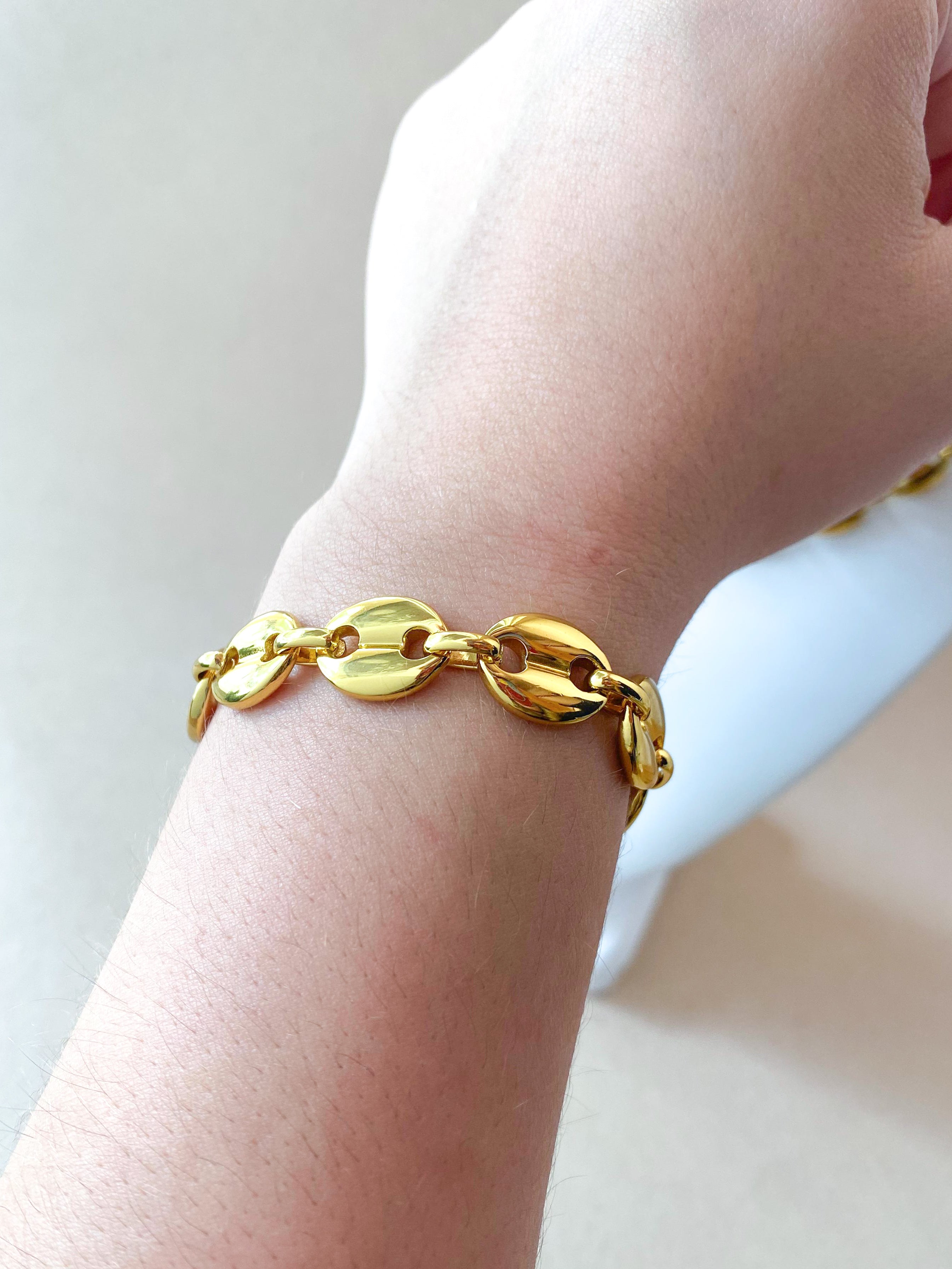 Golden Steel Coffee Grain Big Bracelet & Necklace