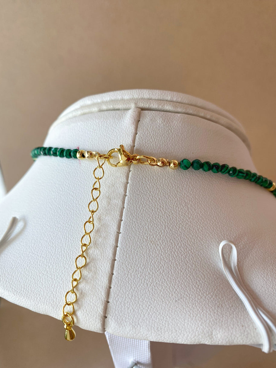 Black Quartz Circular Charms in Malachite Green Necklace