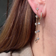 Large 2 Hoops Style Crystal Clear Steel Earrings