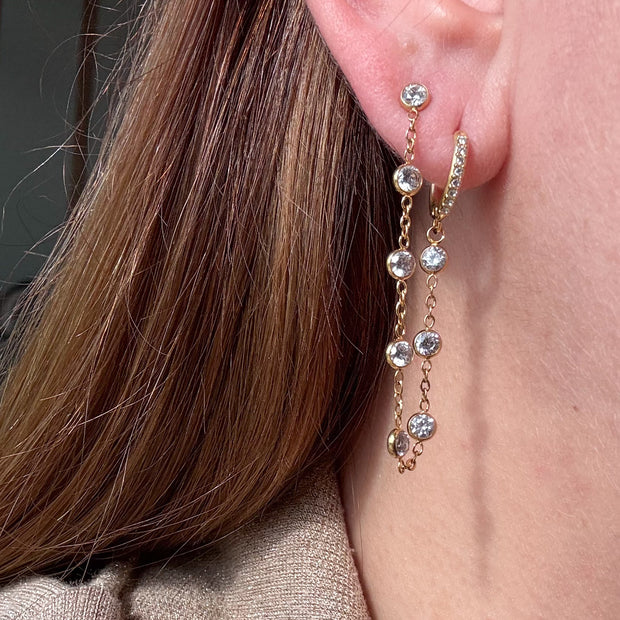 Large 2 Hoops Style Crystal Clear Steel Earrings