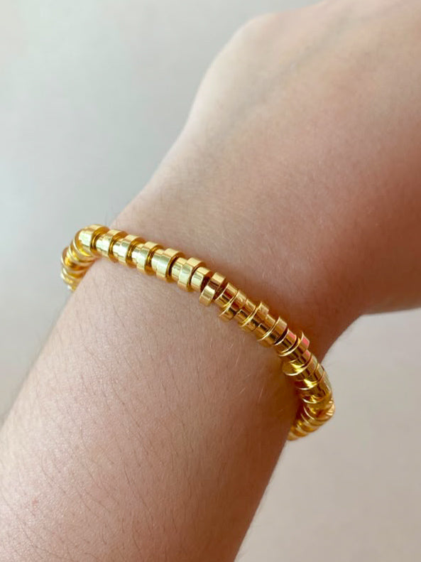 Golden Cylinder Beads Style Elastic Bracelet
