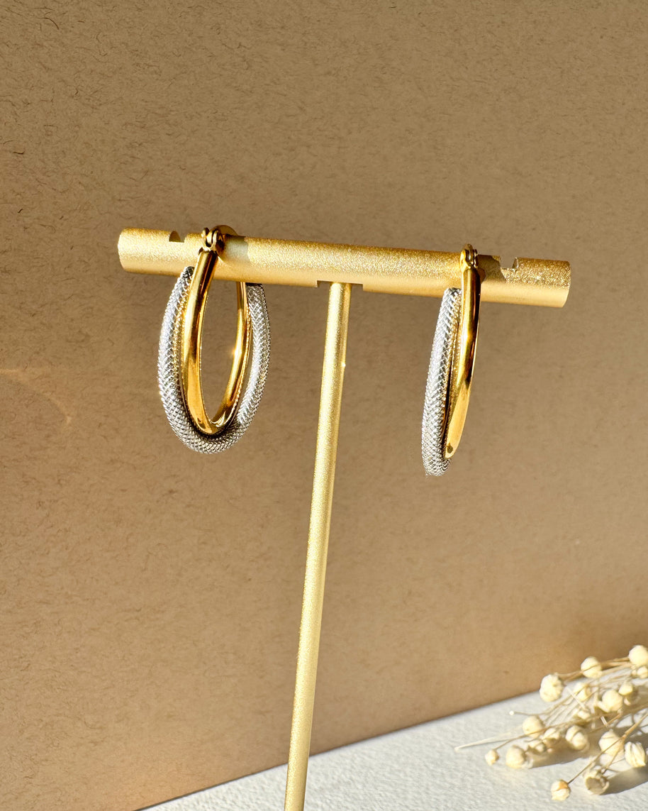 2 Gold Steel U Shape Zircon Hoops