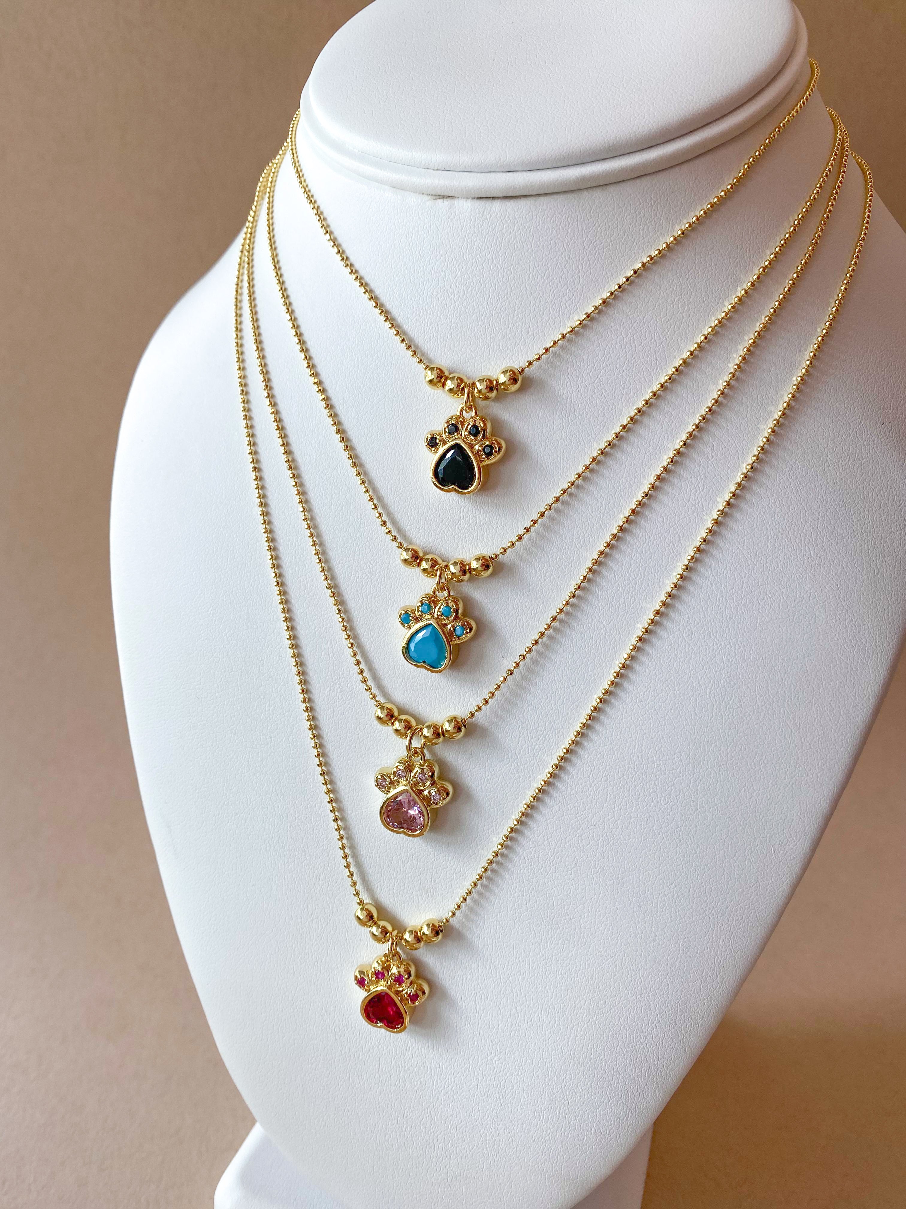 4 Different Multicolor Adjustable Dog Paw Necklaces