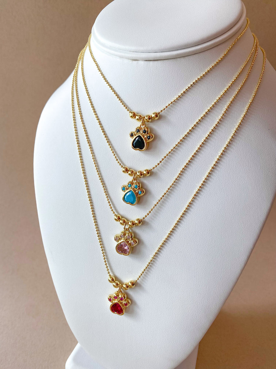 4 Different Multicolor Adjustable Dog Paw Necklaces