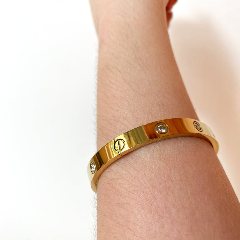 Golden Zircon Steel Screw Thick Bracelet with Screwdriver