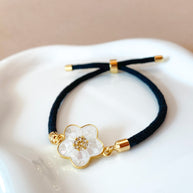 White Flower Black Adjustable Bracelet